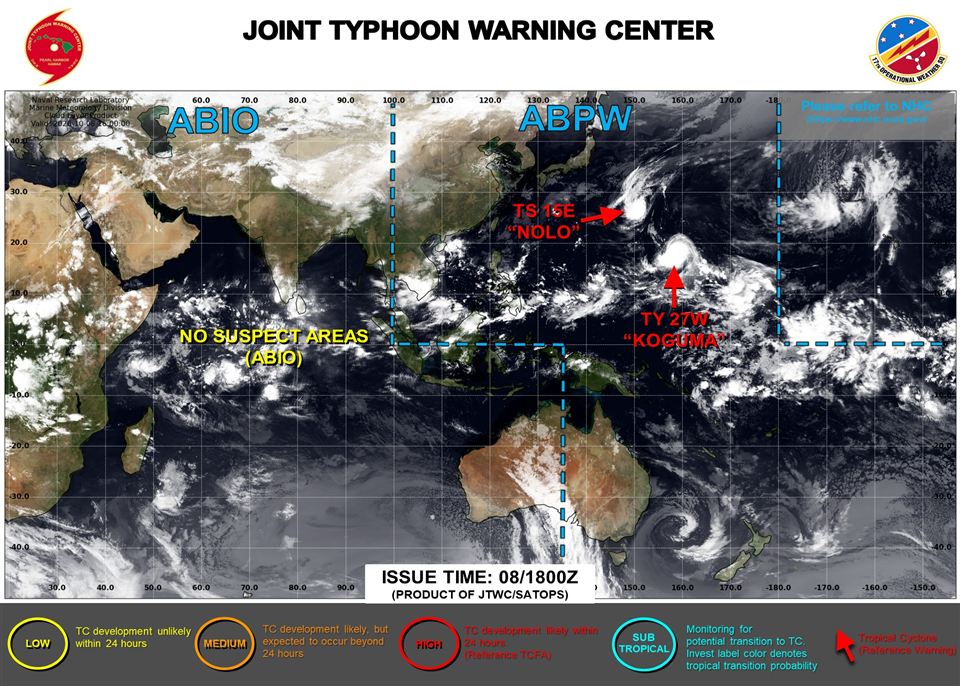 米軍JTWCの衛星画像 台風29号コグマと台風28号ノロ 2026年10月9日3時発行