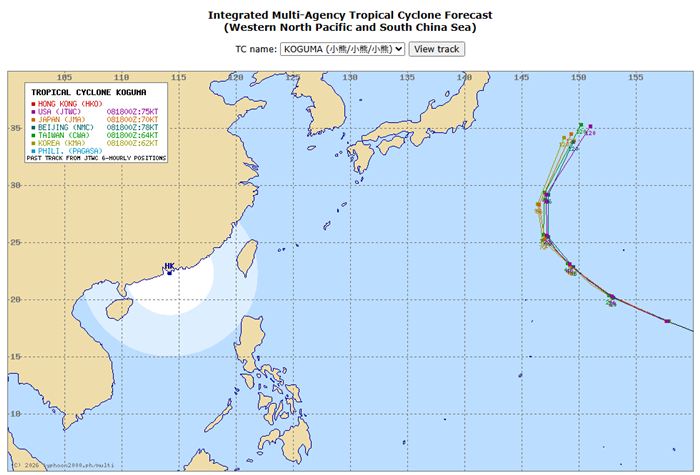台風29号（コグマ）各国の進路予想 Typhoon2000 2026年10月9日